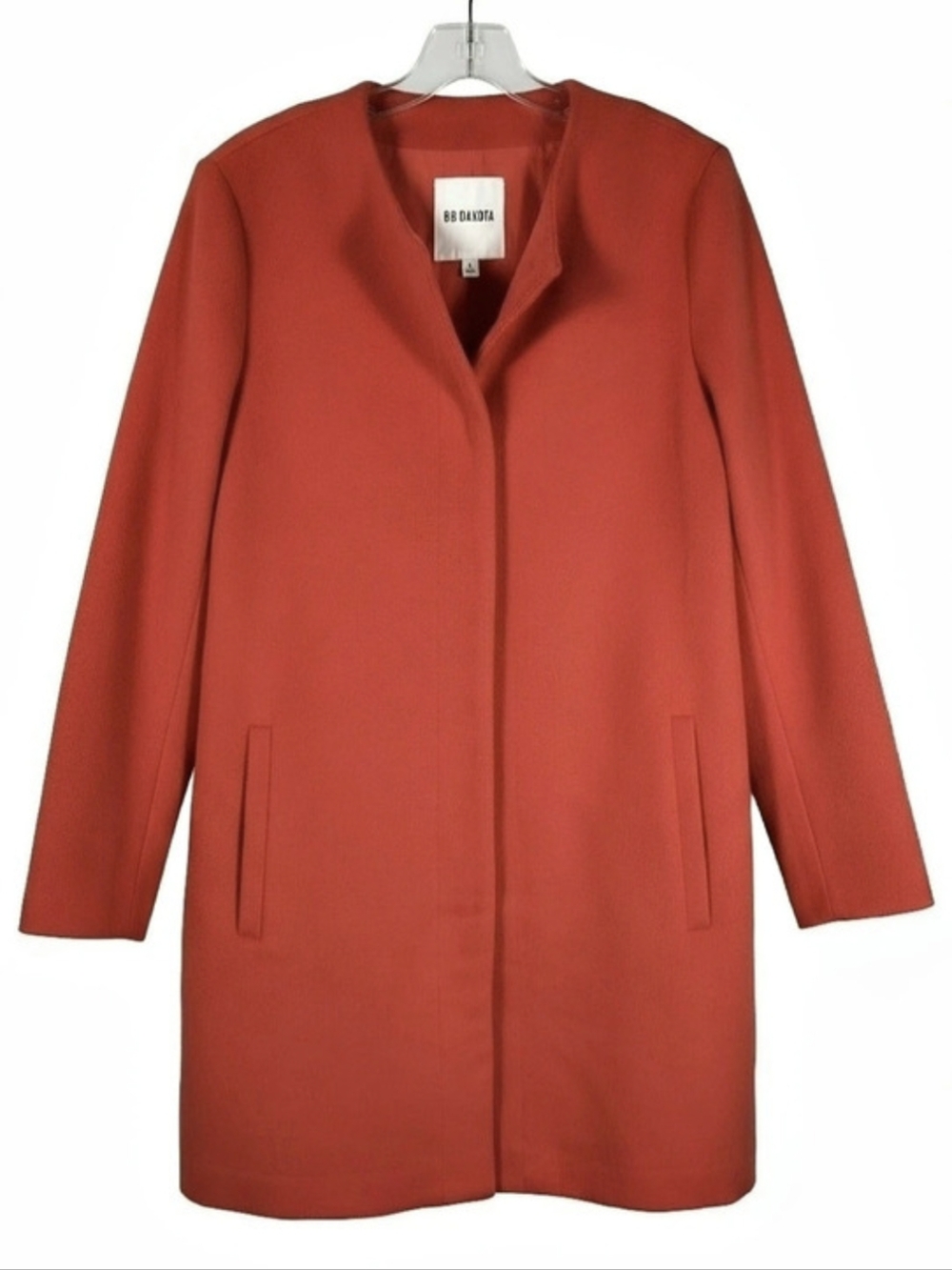 BB Dakota Catina Persimmon Small Persimmon Red Collarless Coat Size Small NWT